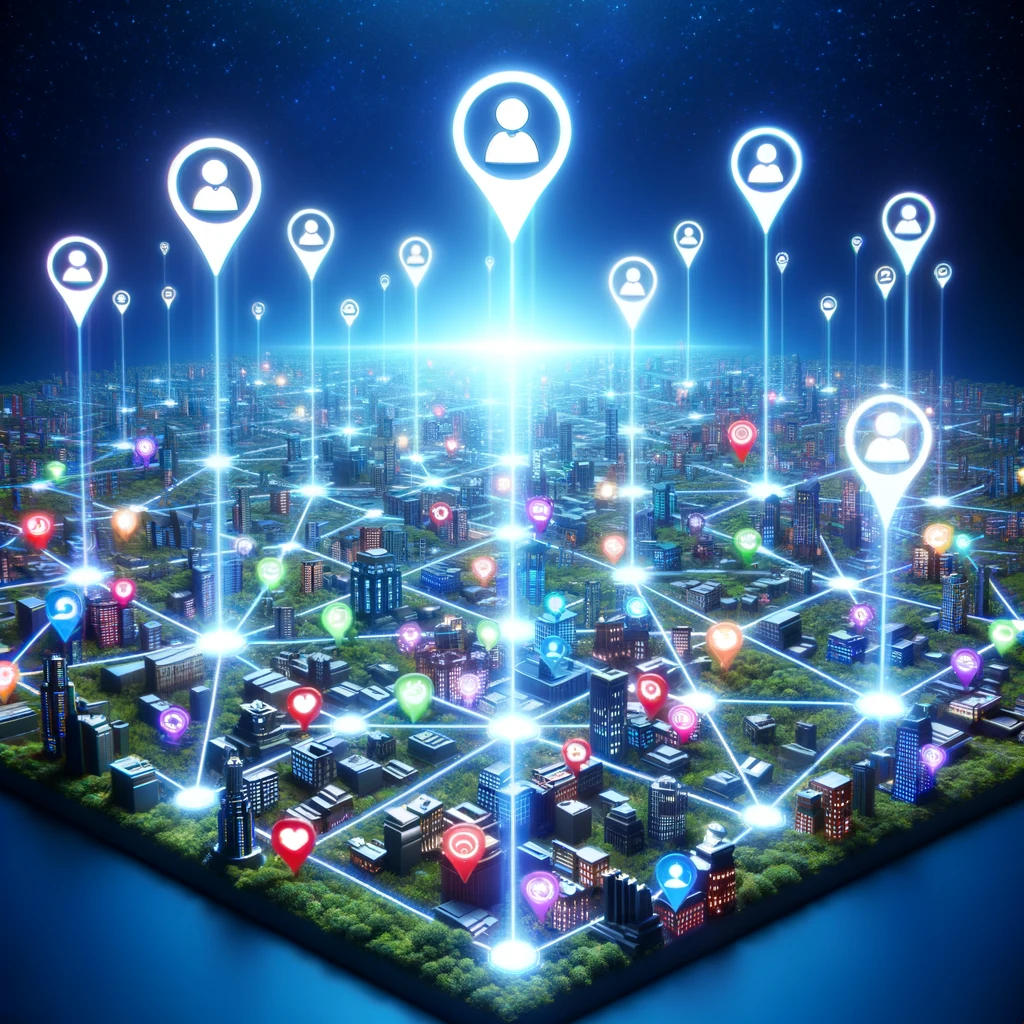 3D city grid emphasizing increasing local search visibility for small businesses.