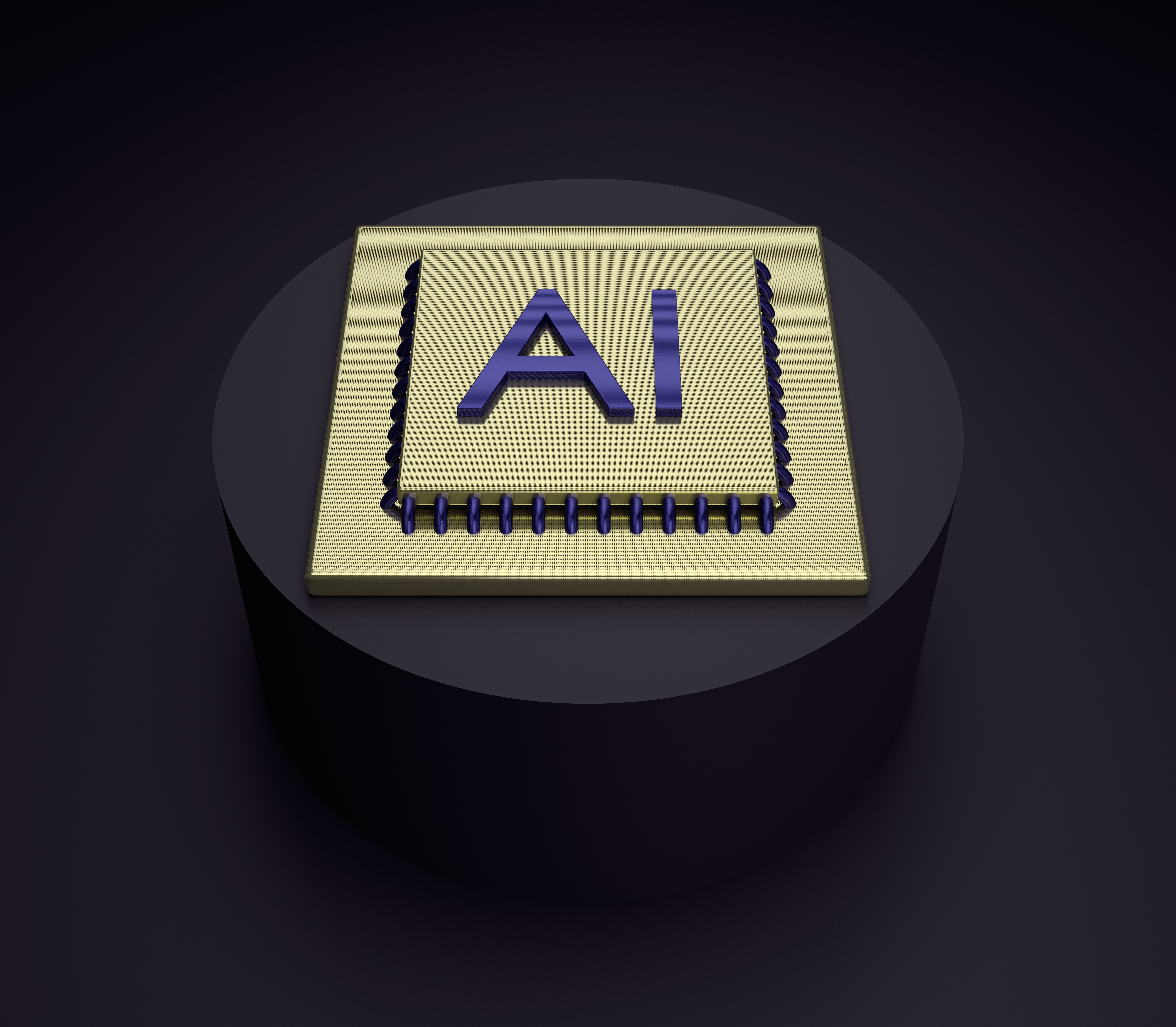 AI SEO content writing for gyms concept with an AI chip on a black background.