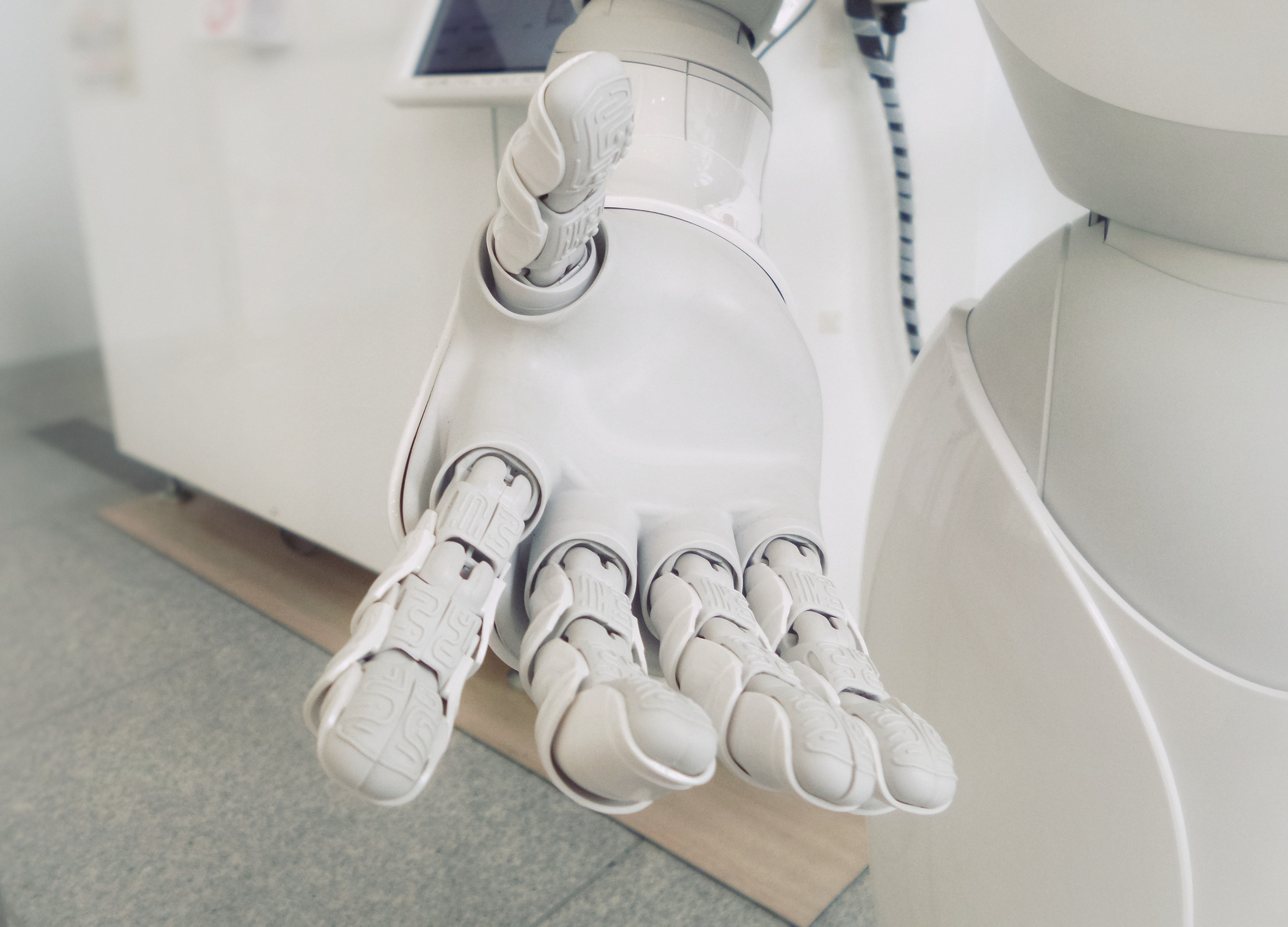 AI SEO content writing robot for pool service businesses on a white background.