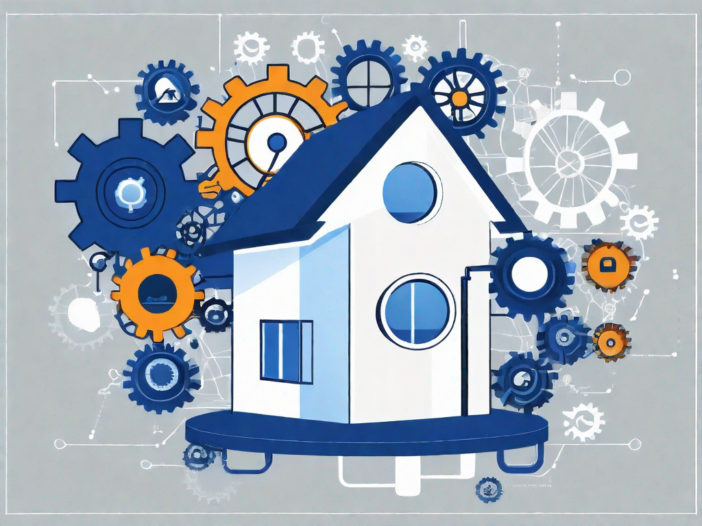 SEO gears enhancing online presence for home service businesses around a house