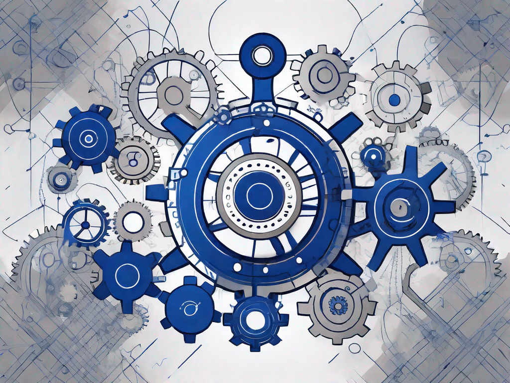 SEO is a System demonstrated by interlocking cogs and gears on a blue background.