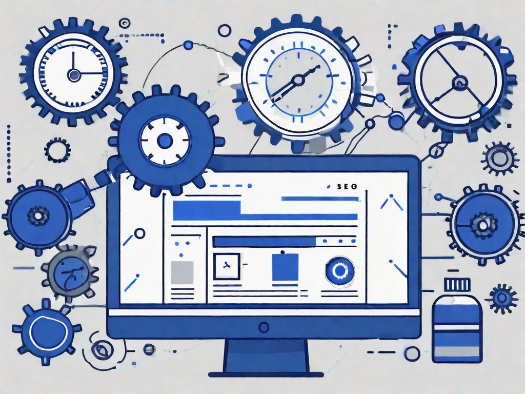 Page Speed explained on Onpage SEO graphic with computer screen and gears