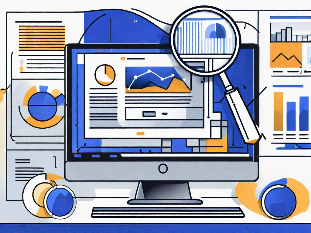 Image Optimization, Onpage SEO explained through an illustration with computer screen & magnifying glass.