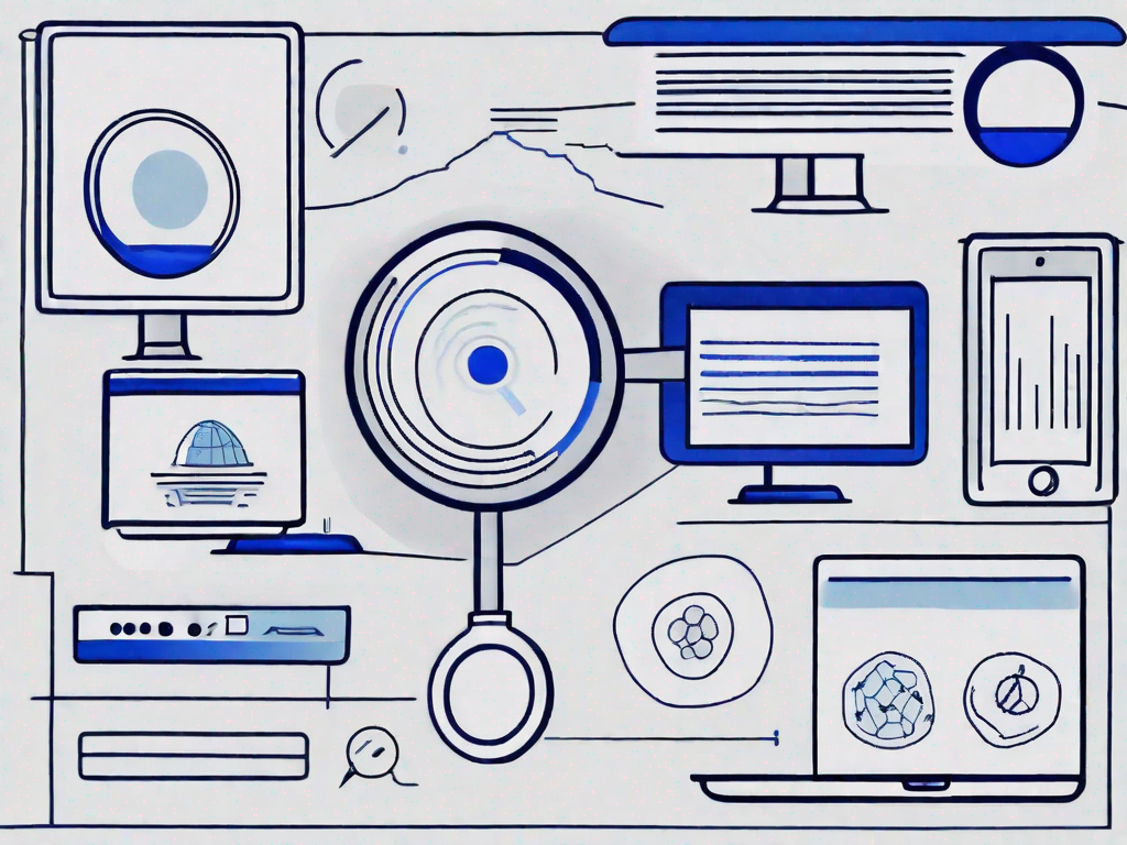 Interpretive image of E-E-A-T Signals and On-Page SEO on a magnified blue screen.