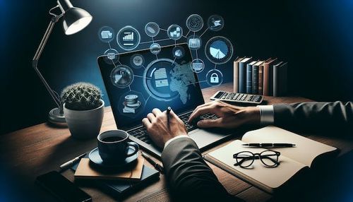 Content writer creating marketing agency strategies on laptop.