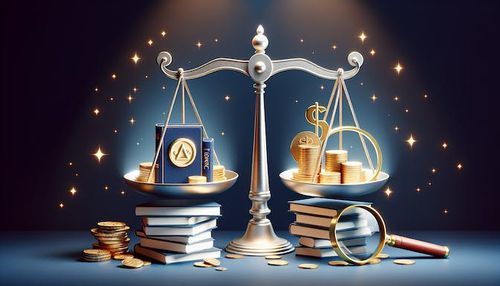 Scale with coins, lens highlights quality content services for agencies.