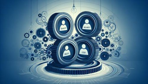 Agency content provider selection criteria concept with teamwork gears.